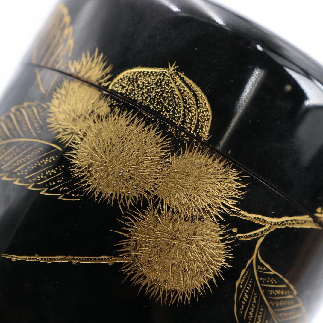 鳳山作 栗沈金 棗 茶道具 共箱共布　C813　N1