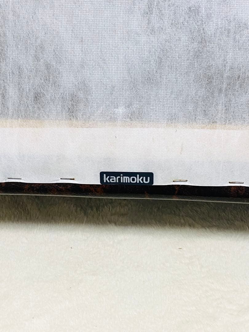 美品 カリモク スクエアスツール ヴィンテージ オットマン　本革 レザー