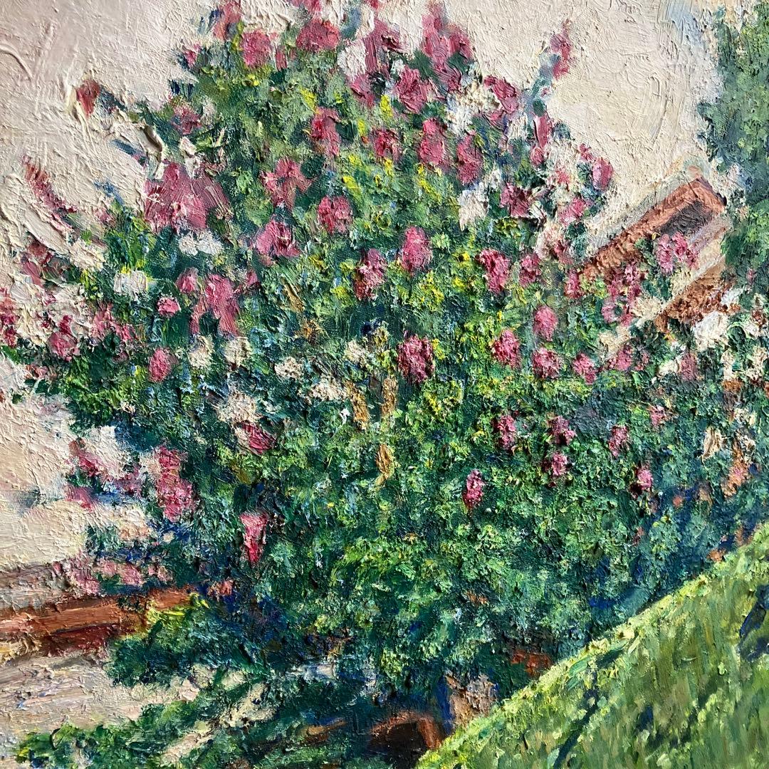 青山兵吉　油彩　前庭　紅き花高々と