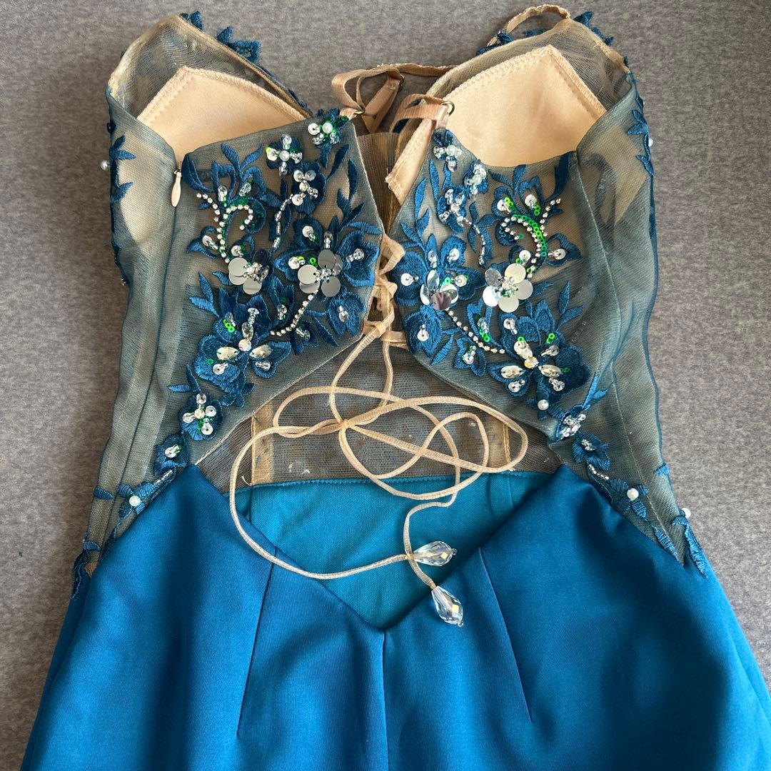 エンジェルアール　ブルー　ナイトドレス　キャバドレス　ビジュー　フラワー　ドレス