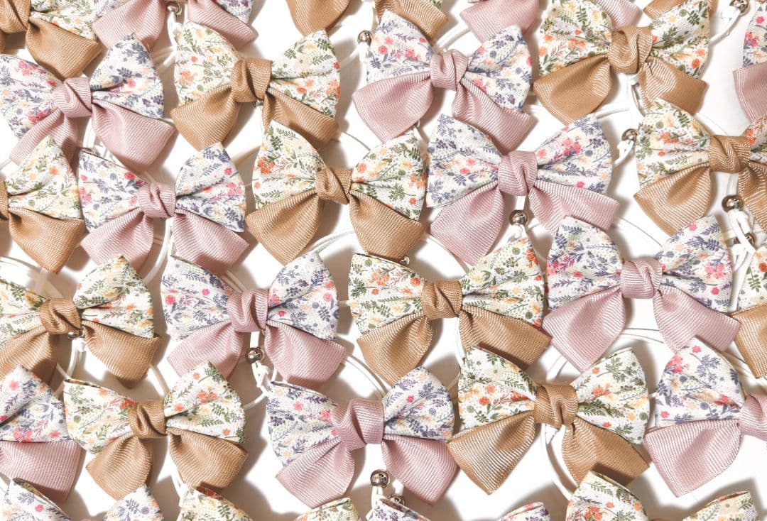 秋色花柄リボン100個　くすみカラー　業務用トリミングチョーカー　ピンクベージュ