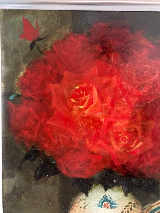 スペイン壷と薔薇 田村一 F6号 油絵 油彩 絵画 肉筆 裏サイン有