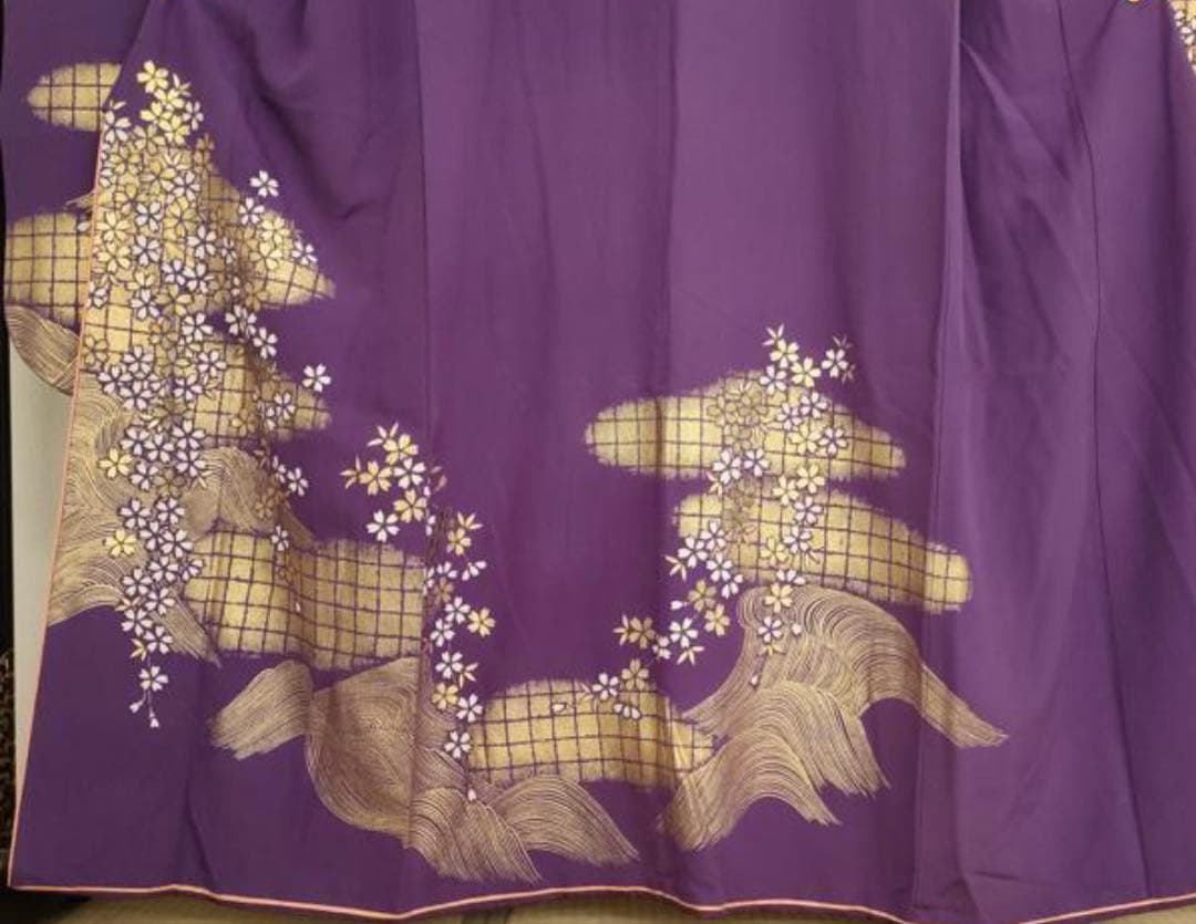 振袖 フルセット6点サイズM〜Ｌ流水舞桜文　金彩　正絹