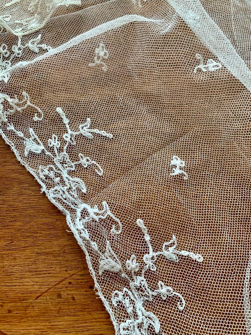 フランスアンティークチュールレースヴェール2点※ エクリュホワイトスカラップ刺繍