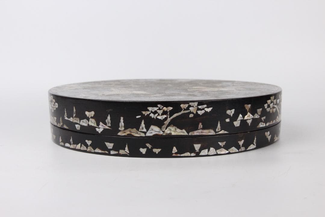 李朝　古朝鮮 朝鮮美術 李朝 螺鈿細工 嵌木造 蓋物　　蓋物 EY11-11