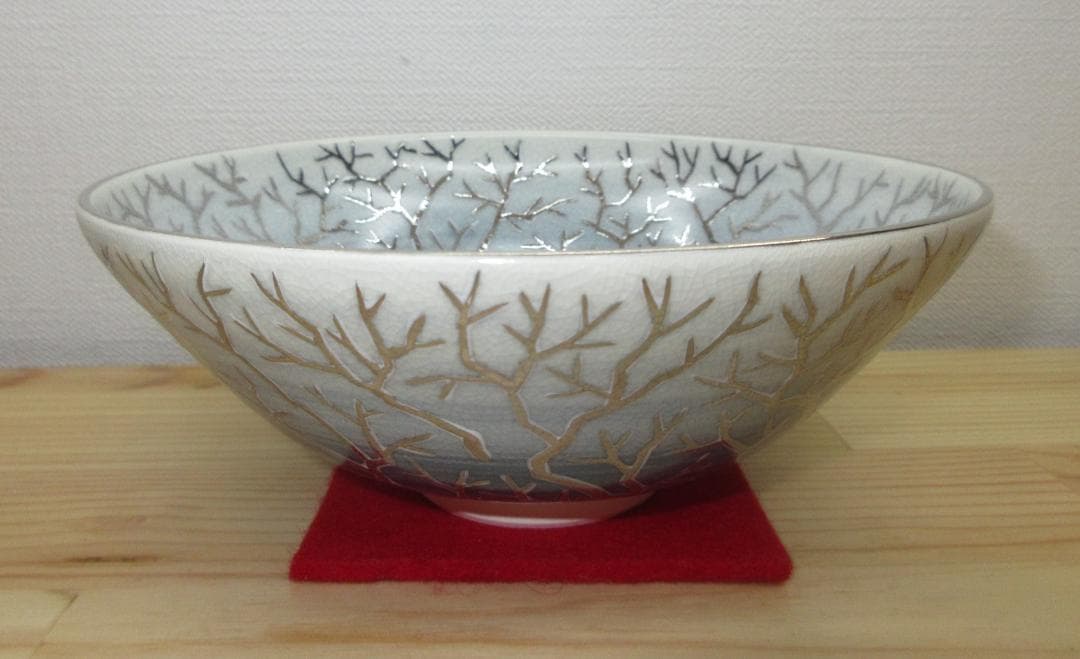 送料込【逢絢亭・新品】茶道具 平茶碗 京焼 仁清 珊瑚の図 山岡善高 共箱入り