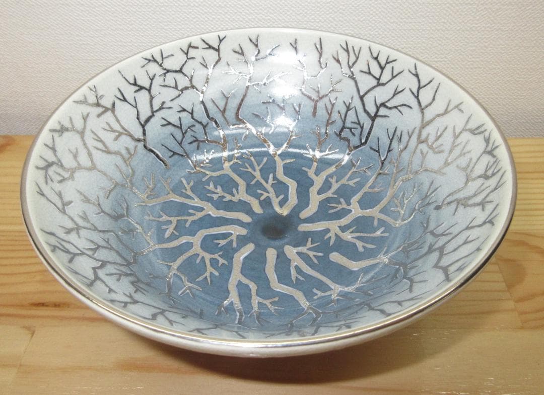 送料込【逢絢亭・新品】茶道具 平茶碗 京焼 仁清 珊瑚の図 山岡善高 共箱入り