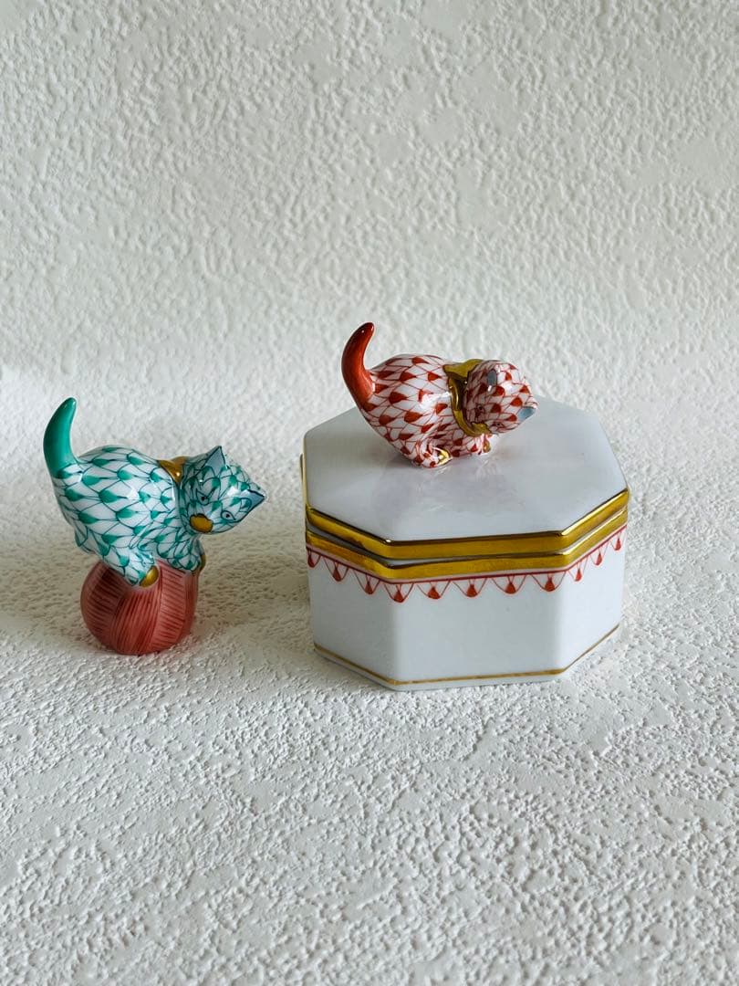 HERENDヘレンドフィギュリン猫&小物入れ