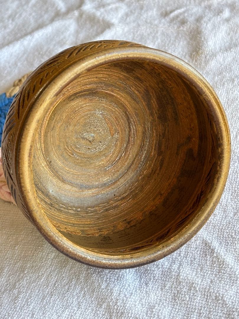 京焼　茶道具　彫三島建水　アンティーク置物