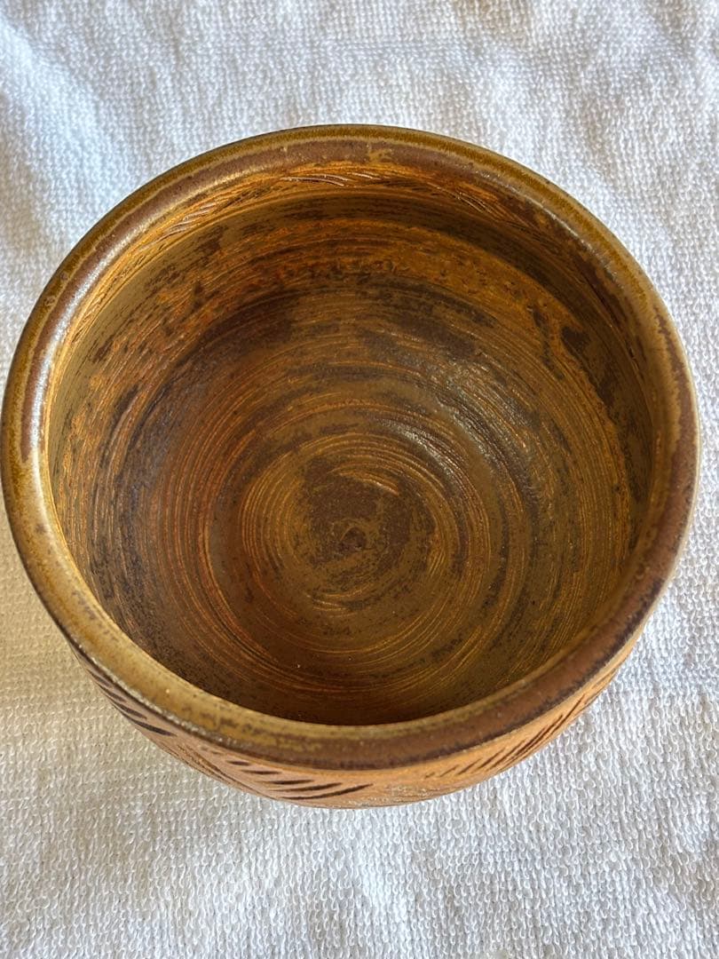 京焼　茶道具　彫三島建水　アンティーク置物