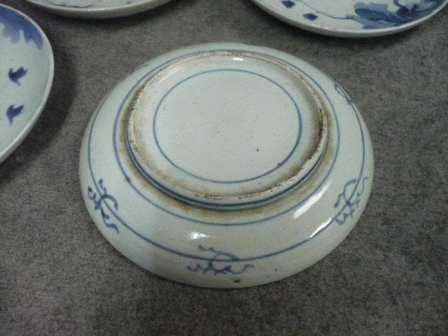 古伊万里 小鳥図 染付 中皿 5枚 [B31456]