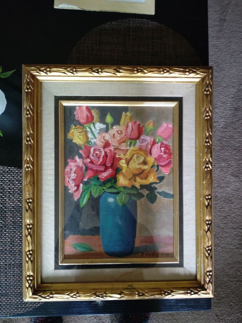 油彩画 バラの花瓶 S. NAKAYAMA　レア