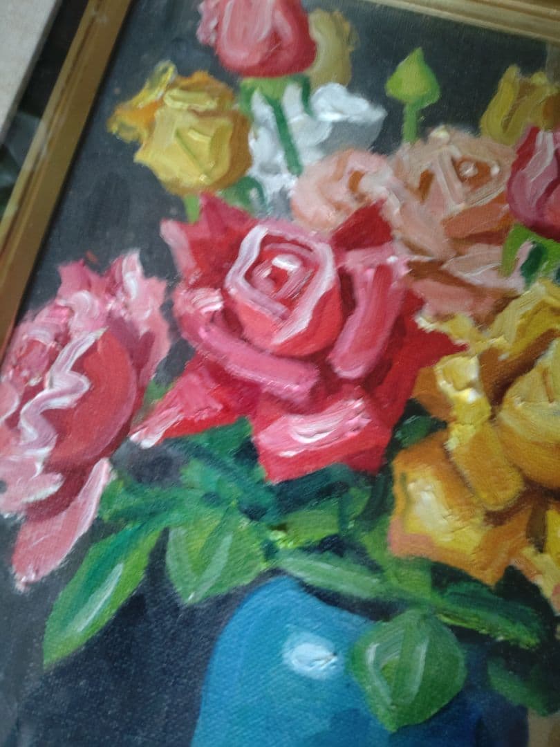 油彩画 バラの花瓶 S. NAKAYAMA　レア