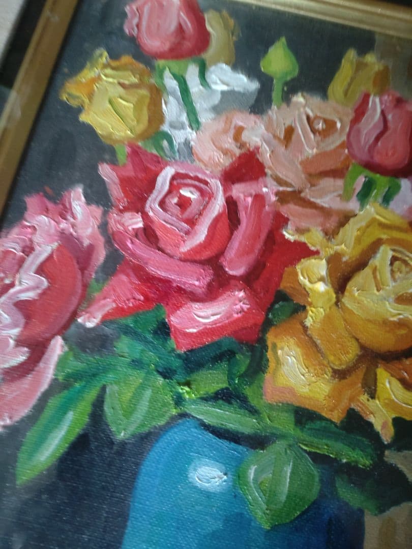 油彩画 バラの花瓶 S. NAKAYAMA　レア