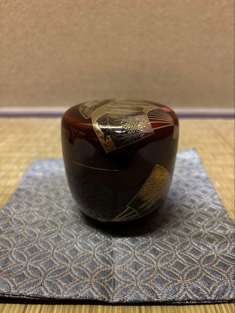 鵬雲斎　箱書　加賀蒔絵　岩倉隆弘峯　扇面大棗　棗　茶器　茶道具　山中塗