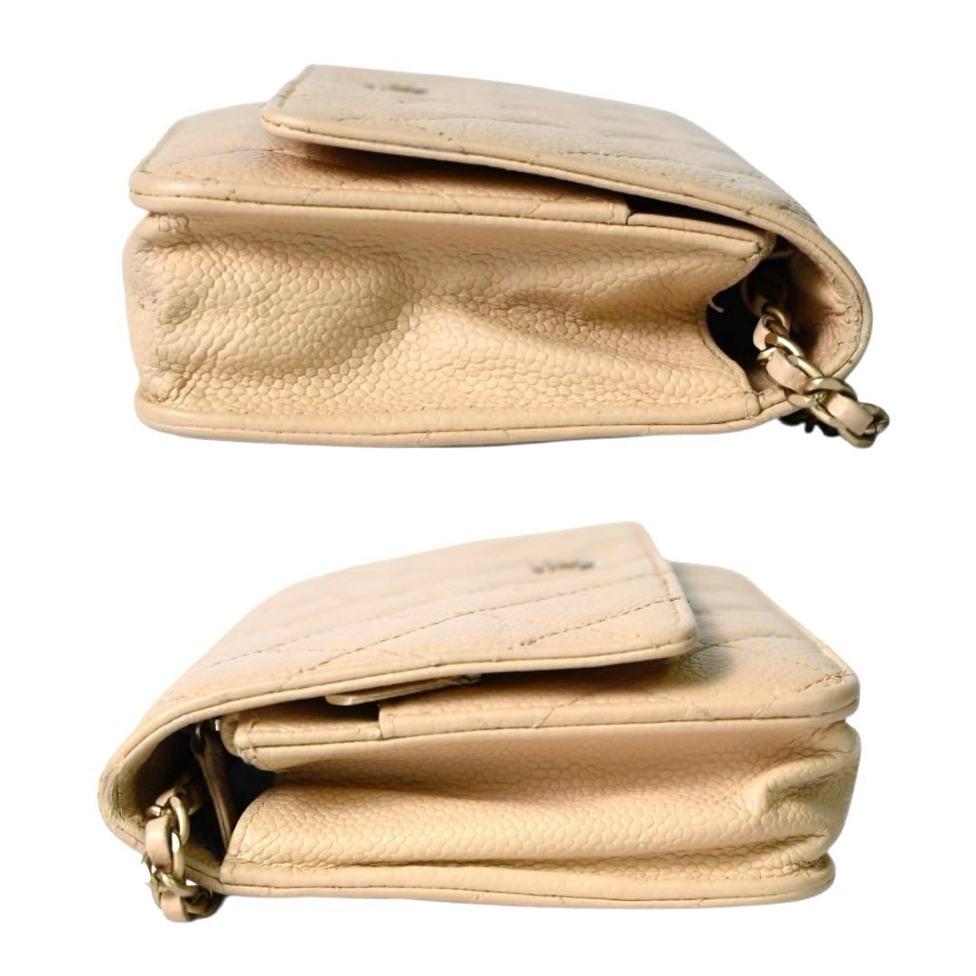 【美品】シャネル　キャビアスキン　チェーンウォレット　ベージュ　ポシェット