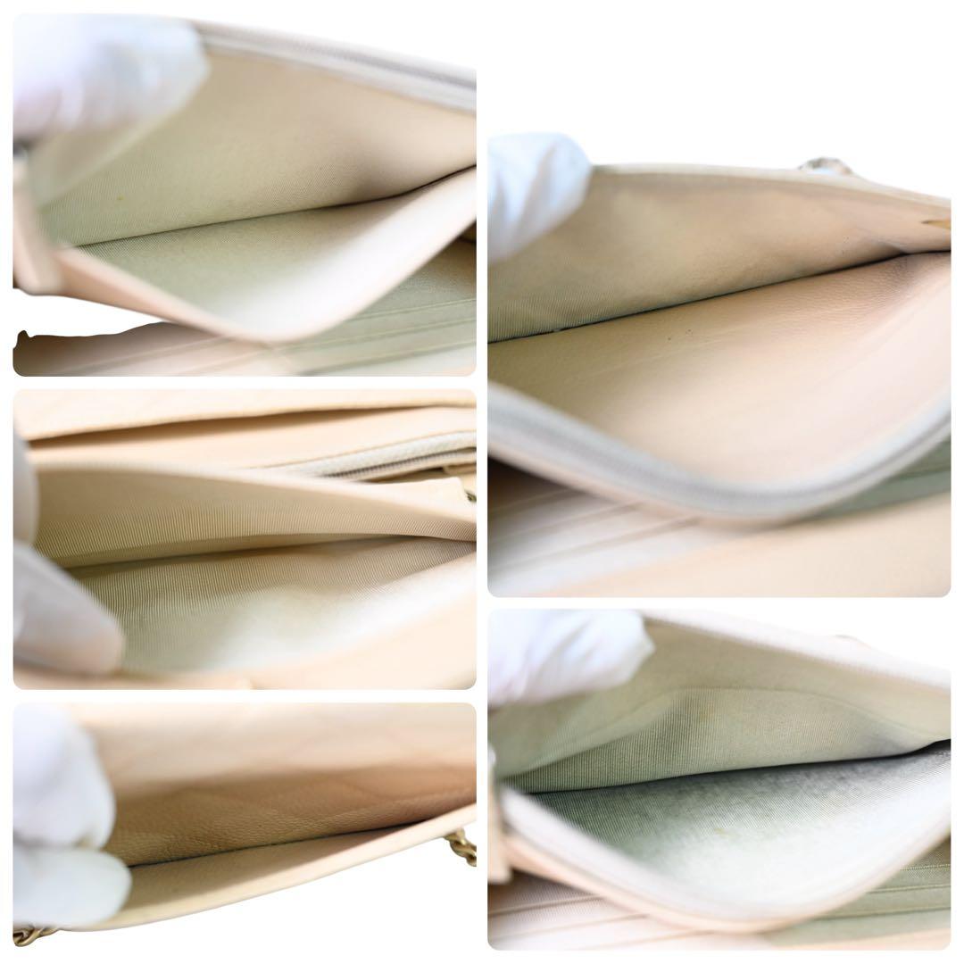 【美品】シャネル　キャビアスキン　チェーンウォレット　ベージュ　ポシェット