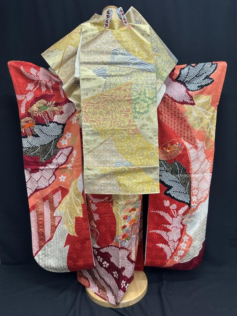 逸品 千總 貝桶 鳳凰 桶絞り 刺繍 金駒 振袖 川島織物 フルセット