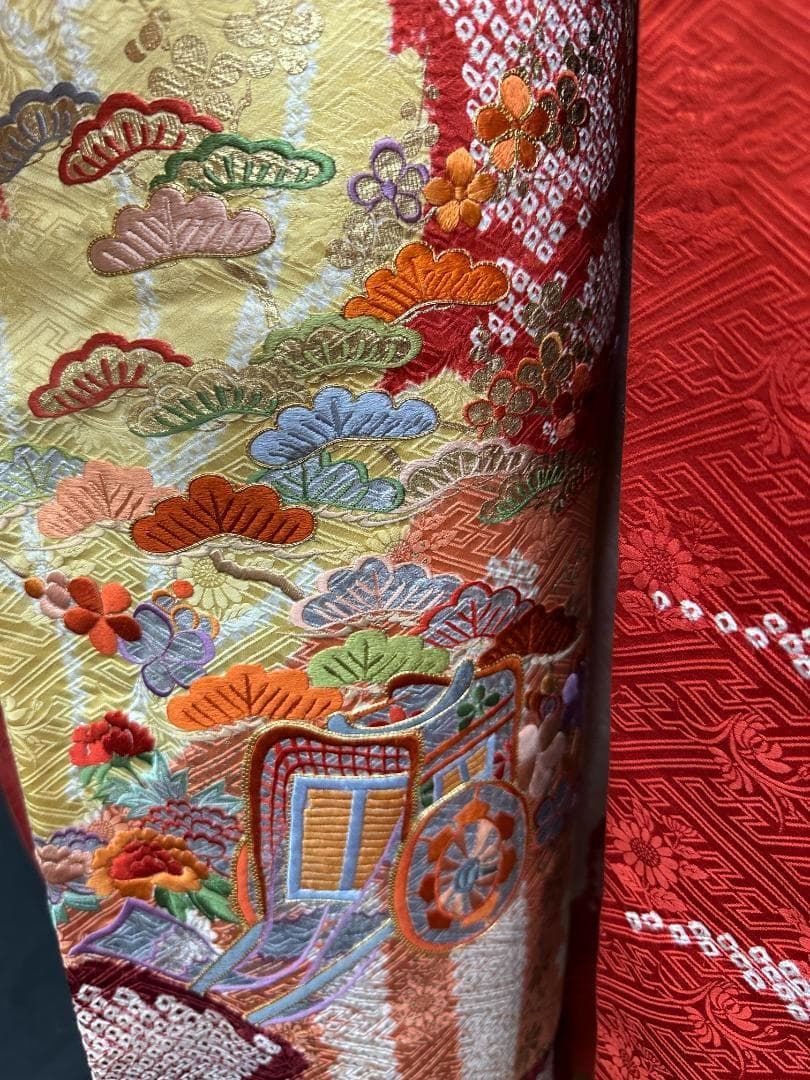 逸品 千總 貝桶 鳳凰 桶絞り 刺繍 金駒 振袖 川島織物 フルセット