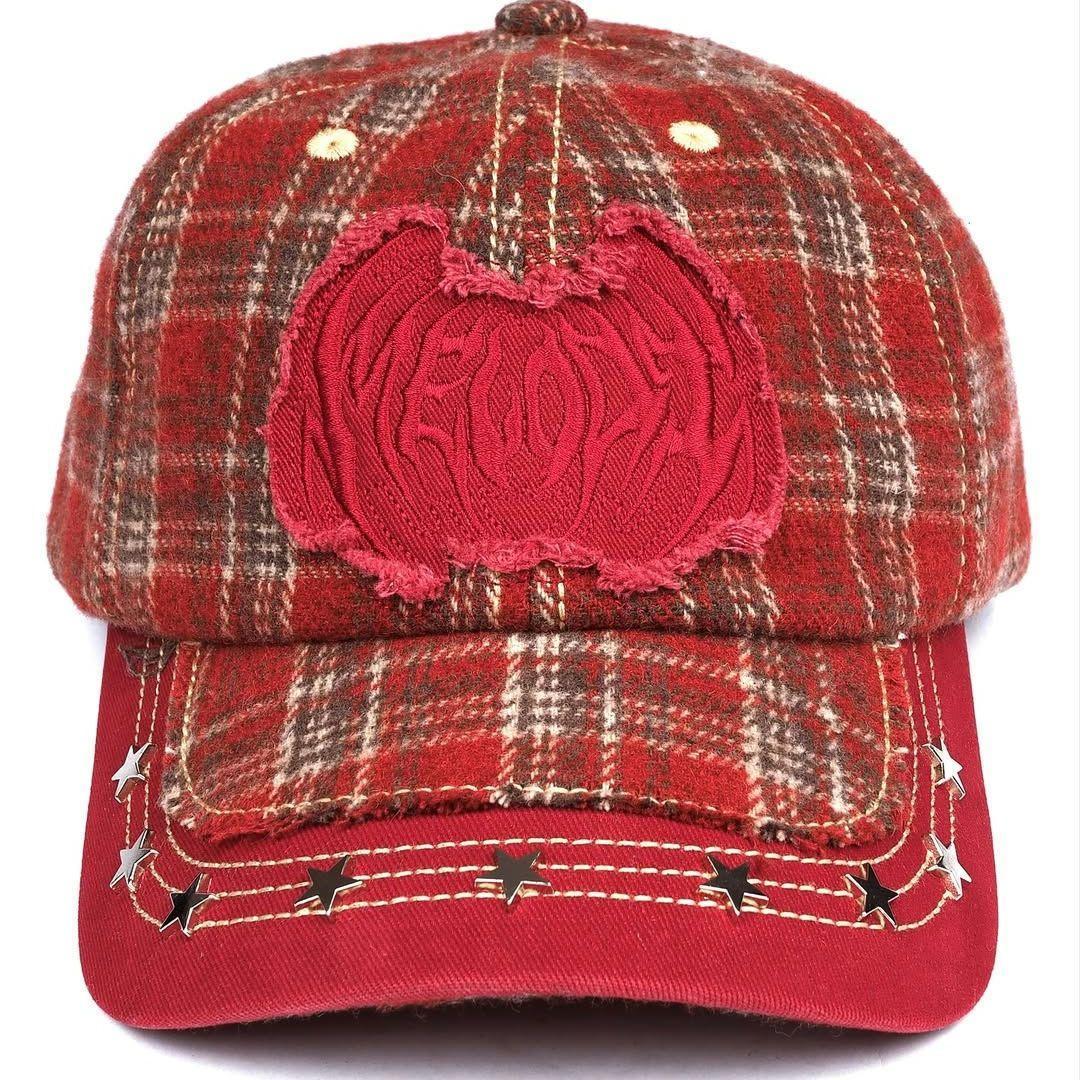 帽子 ec melodi Red Plaid Star Studded Hat