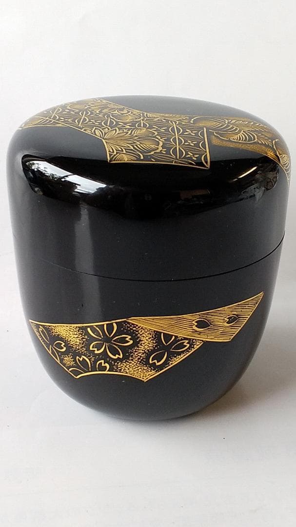 輪島塗 加門彰 作『 棗 扇面乃図 沈金 』漆器 漆芸 茶道具 共箱 共布 新品