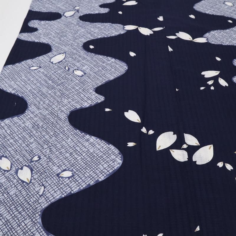 【浴衣】長尺 鹿の子に花びら模様 紺 普段着 木綿 カジュアル 夏着物7UA18