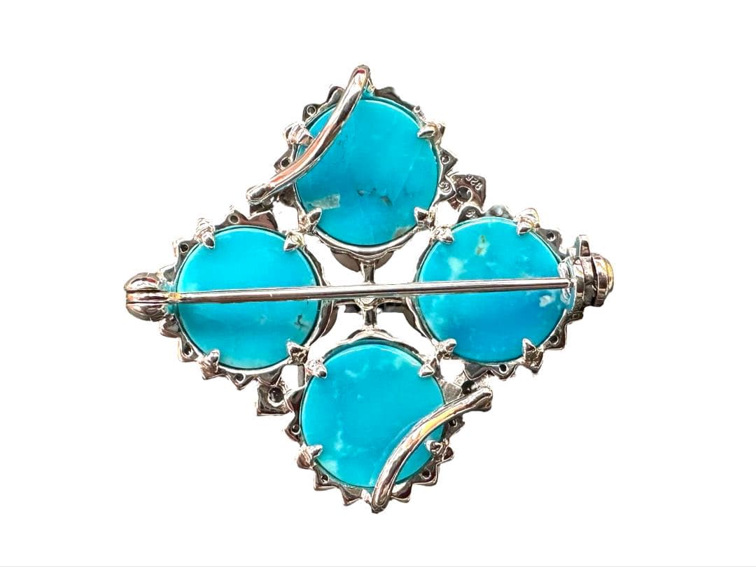 碌山　ターコイズとパールのブローチ