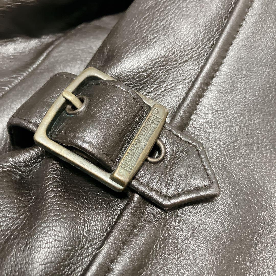 ハーレーダビッドソン ライダースジャケット 襟 キルティング ダークブラウン L