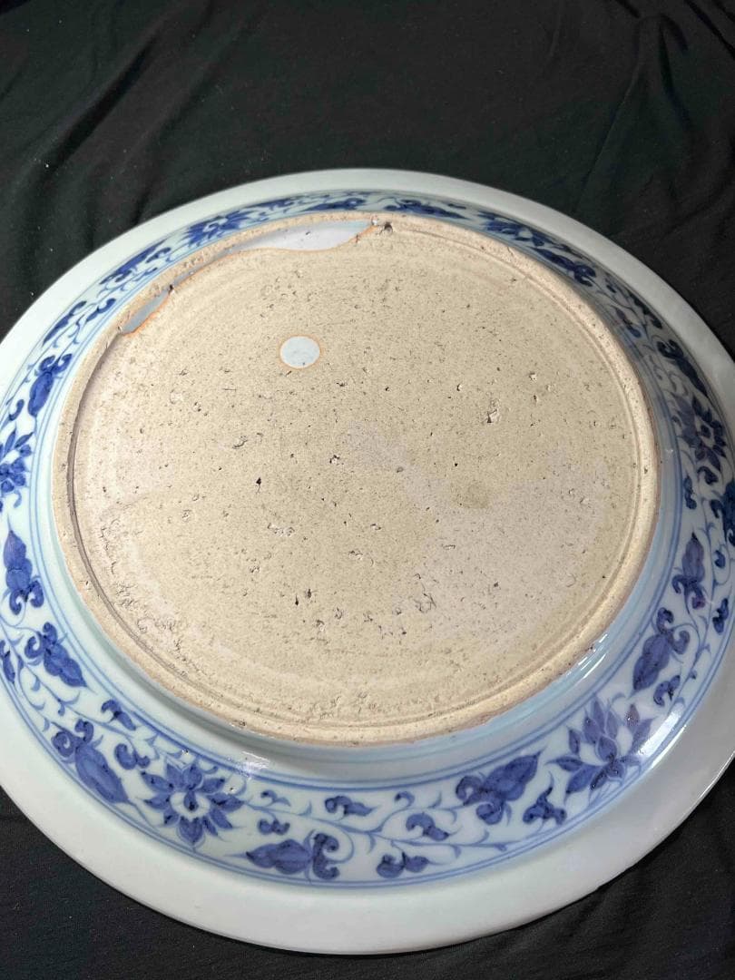 明永樂時代 染付 青花纏枝蓮八宝文大盤 【旧家旧蔵】 元箱付き(B-65)