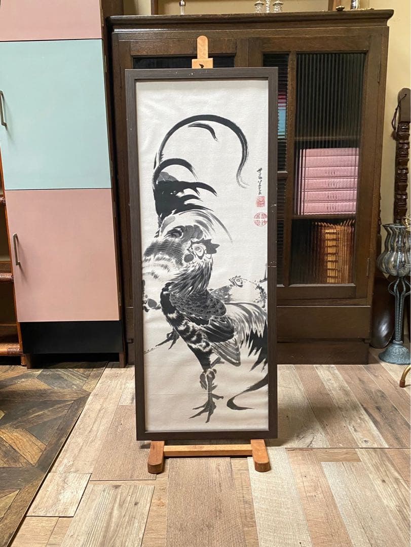 ペコワン＊伊藤若冲　群鶏図 額縁