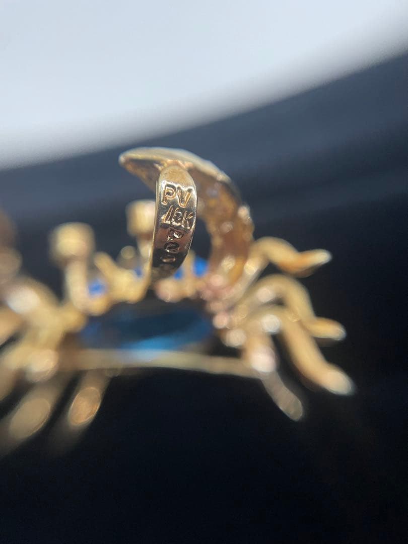 ポンテヴェキオ　カニ　18金　ブローチ　ブルートパーズ　ダイヤ　7.4g