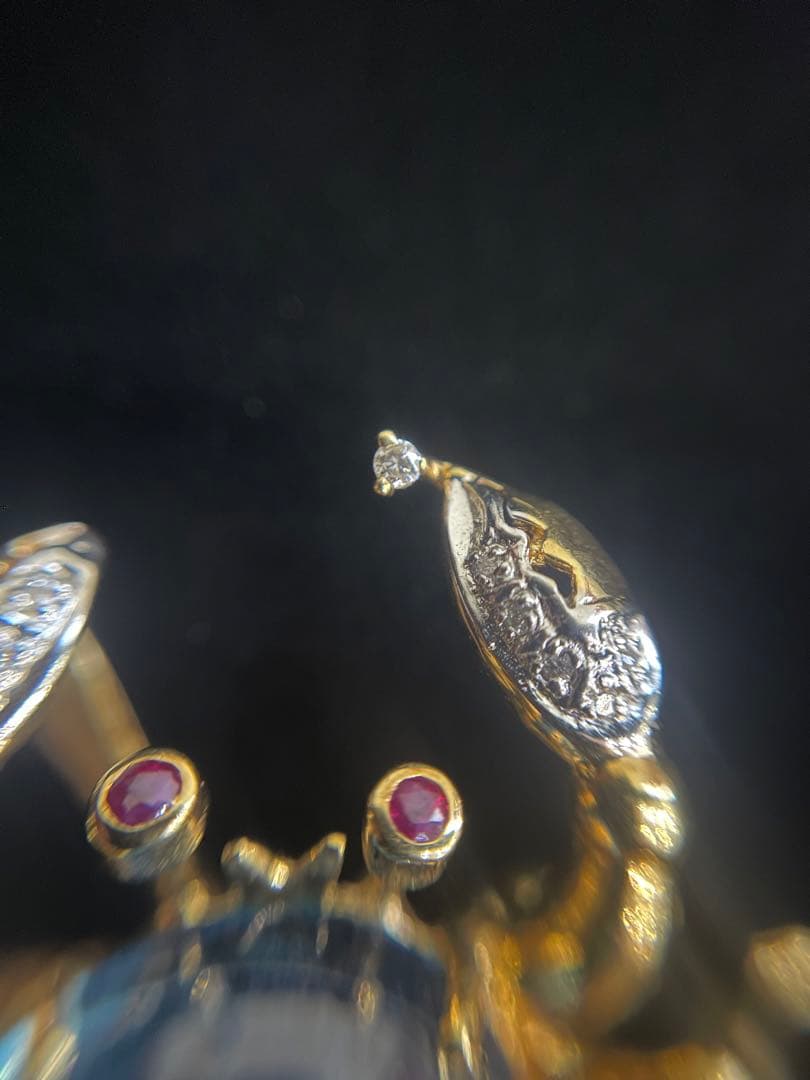 ポンテヴェキオ　カニ　18金　ブローチ　ブルートパーズ　ダイヤ　7.4g