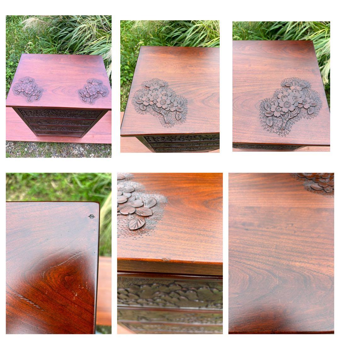 大坂屋家具店　軽井沢彫　4段チェスト　桜彫刻　伝統工芸　小箪笥