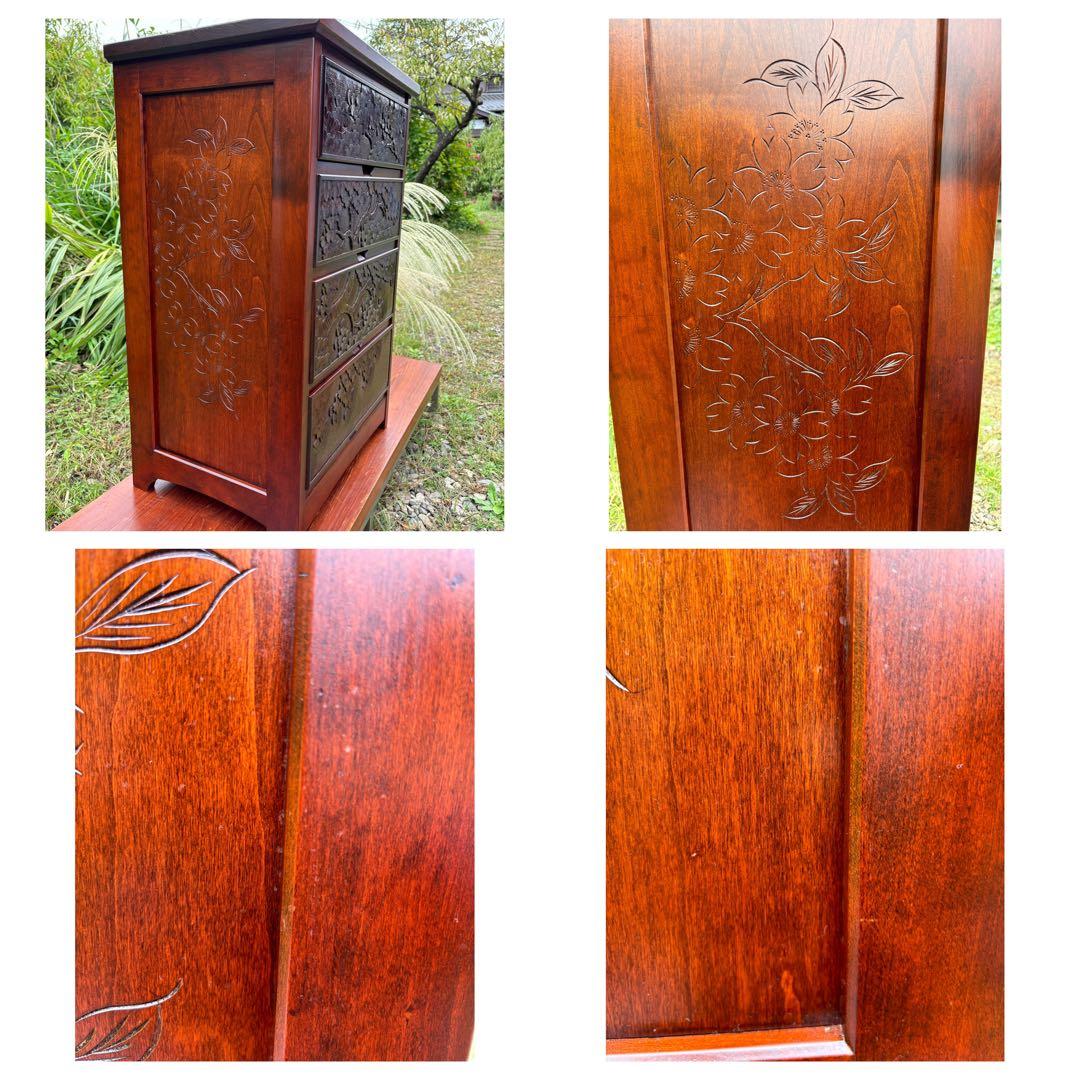 大坂屋家具店　軽井沢彫　4段チェスト　桜彫刻　伝統工芸　小箪笥