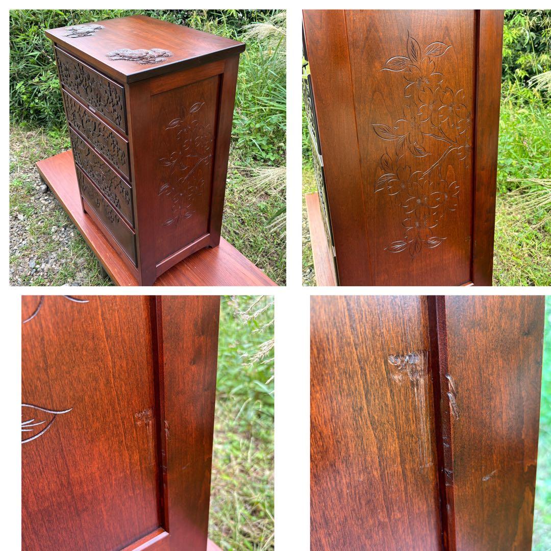 大坂屋家具店　軽井沢彫　4段チェスト　桜彫刻　伝統工芸　小箪笥