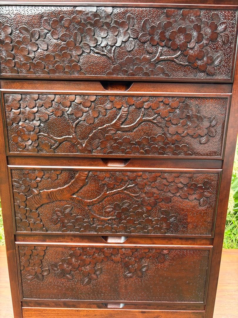 大坂屋家具店　軽井沢彫　4段チェスト　桜彫刻　伝統工芸　小箪笥