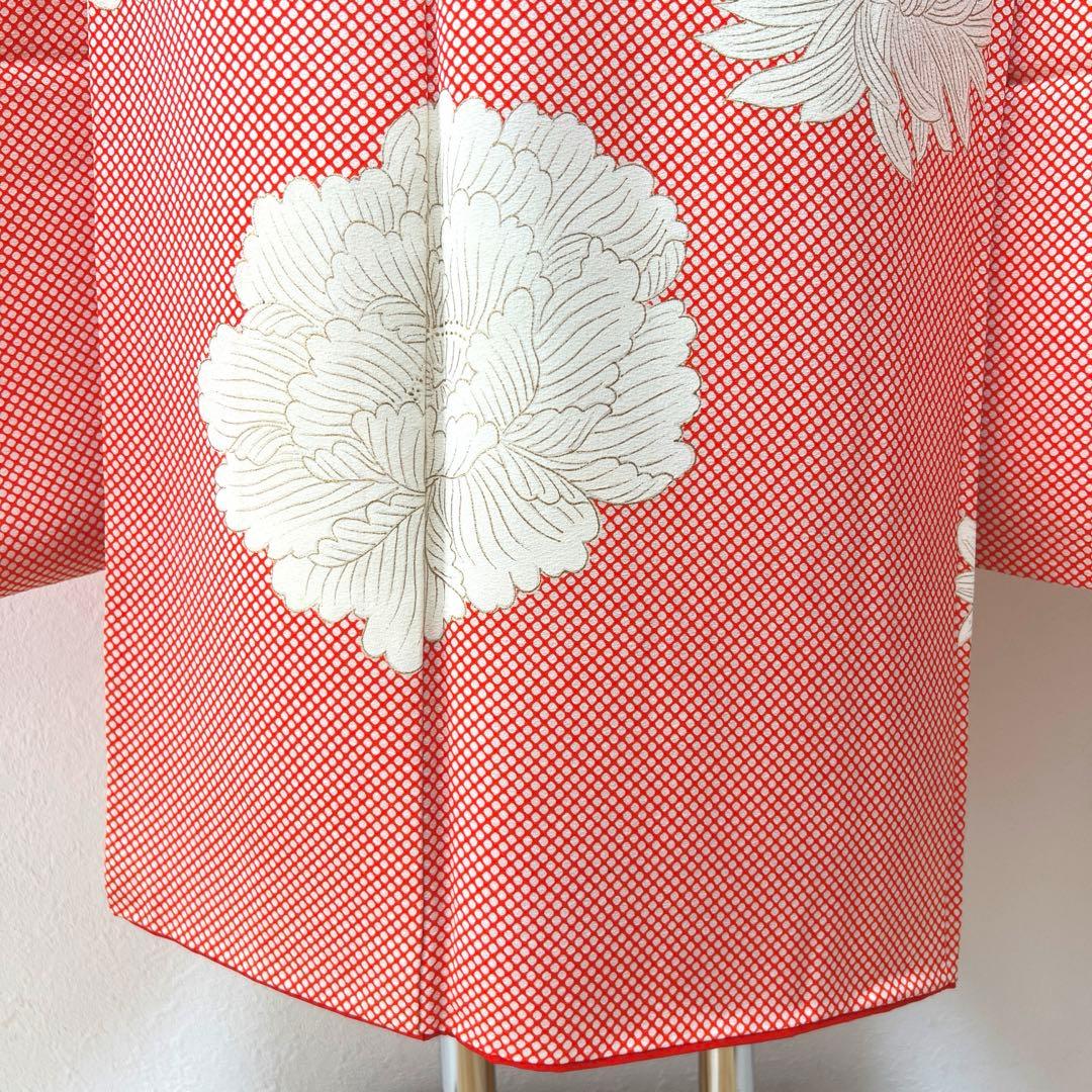 373 振袖フルセット 正絹 朱赤 橙オレンジ 金彩 手描き 小柄さん レトロ