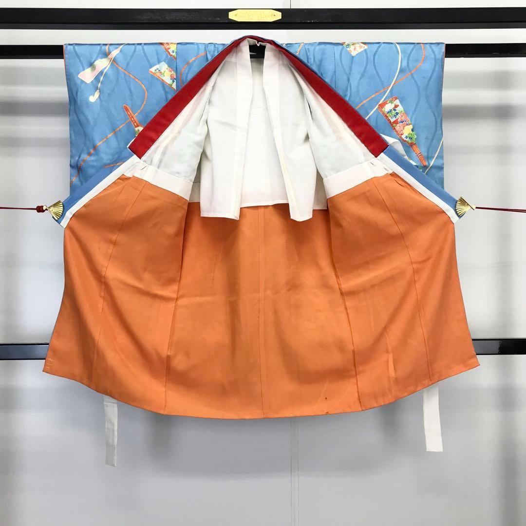 子供着物 半襦袢セット 水色 羽子板と組紐 七五三 3歳 CK-7018