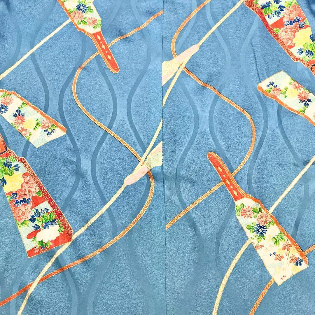 子供着物 半襦袢セット 水色 羽子板と組紐 七五三 3歳 CK-7018