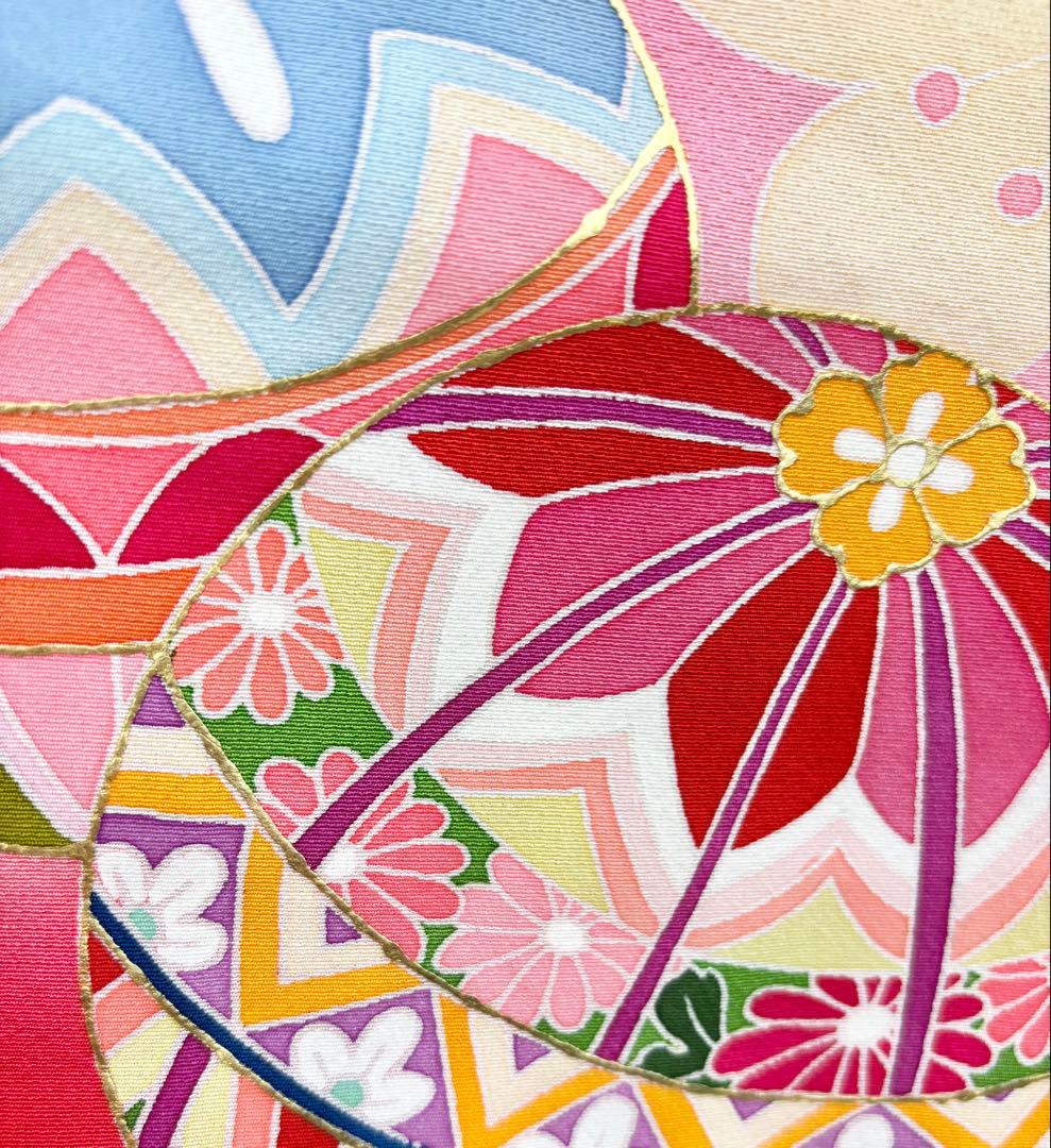 七五三着物　7才　女児　四つ身　まり・桜／ピンク系《子供491》#江戸小もーん