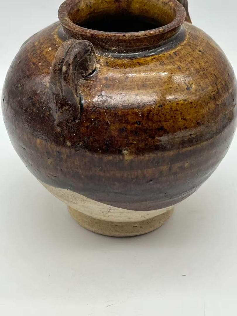 金から元時代　褐釉双耳小壺 茶入　茶道具　水指 酒器 時代物(F-121)