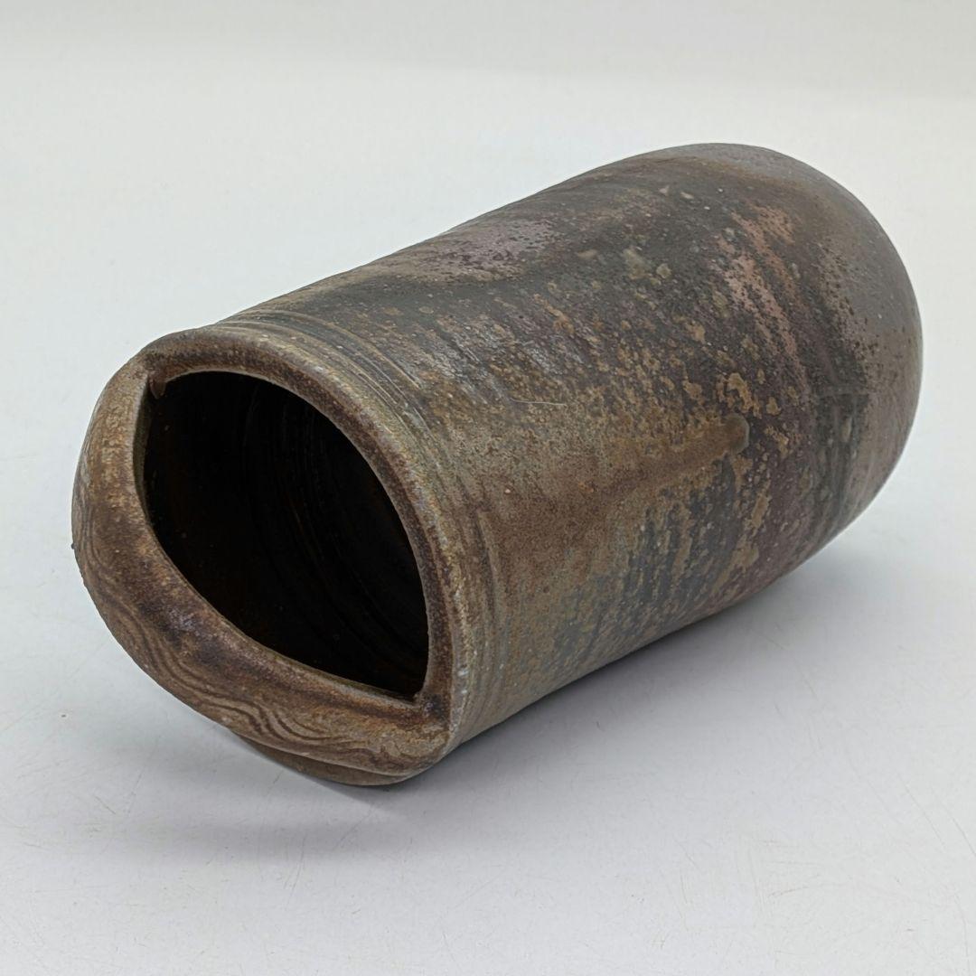 岡山県重要無形文化財 伊勢崎満 備前焼 手付花入 共箱共布栞 花器 花瓶 花生