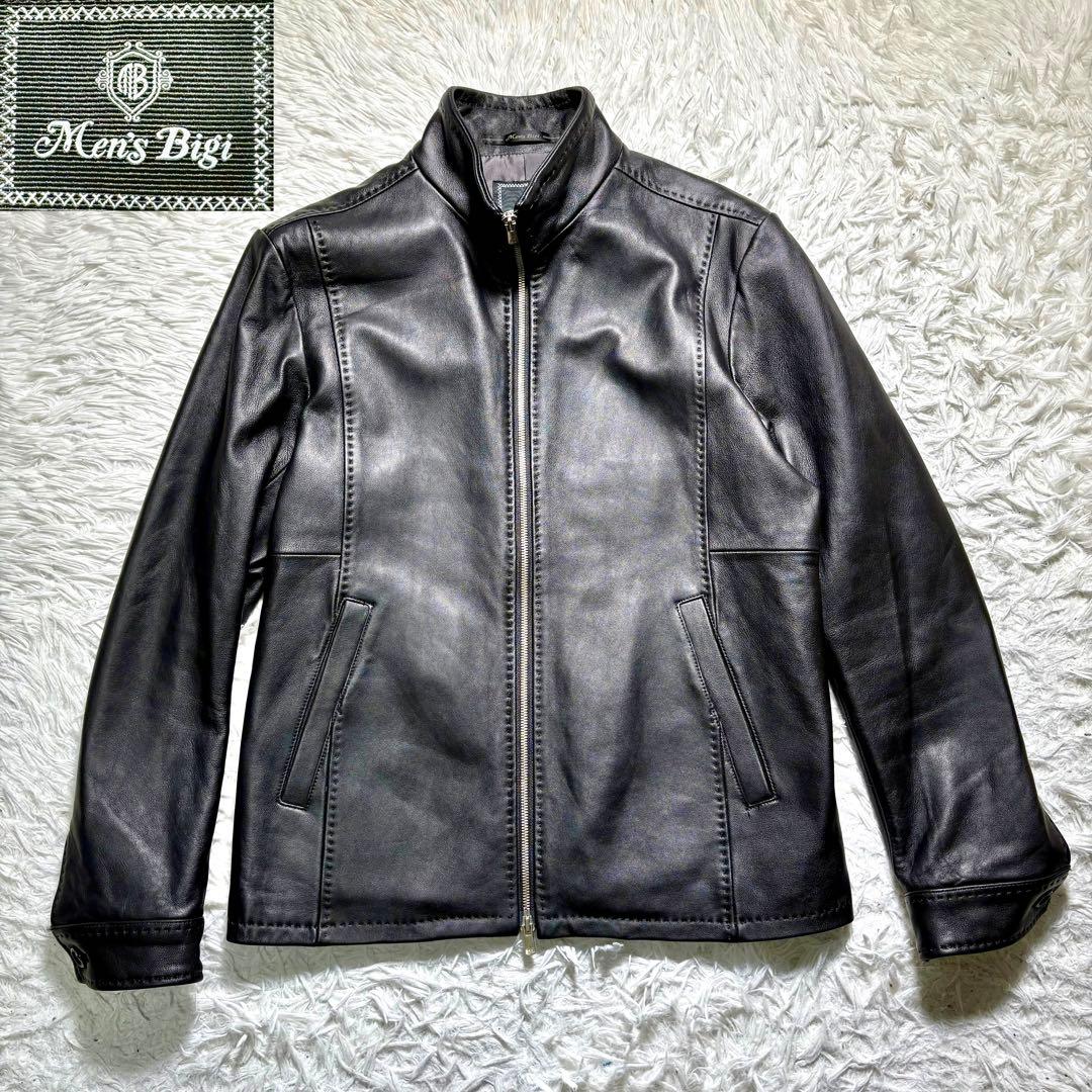 【極美品】MEN'S BIGI シングルライダースジャケット　レザー　羊　黒　M