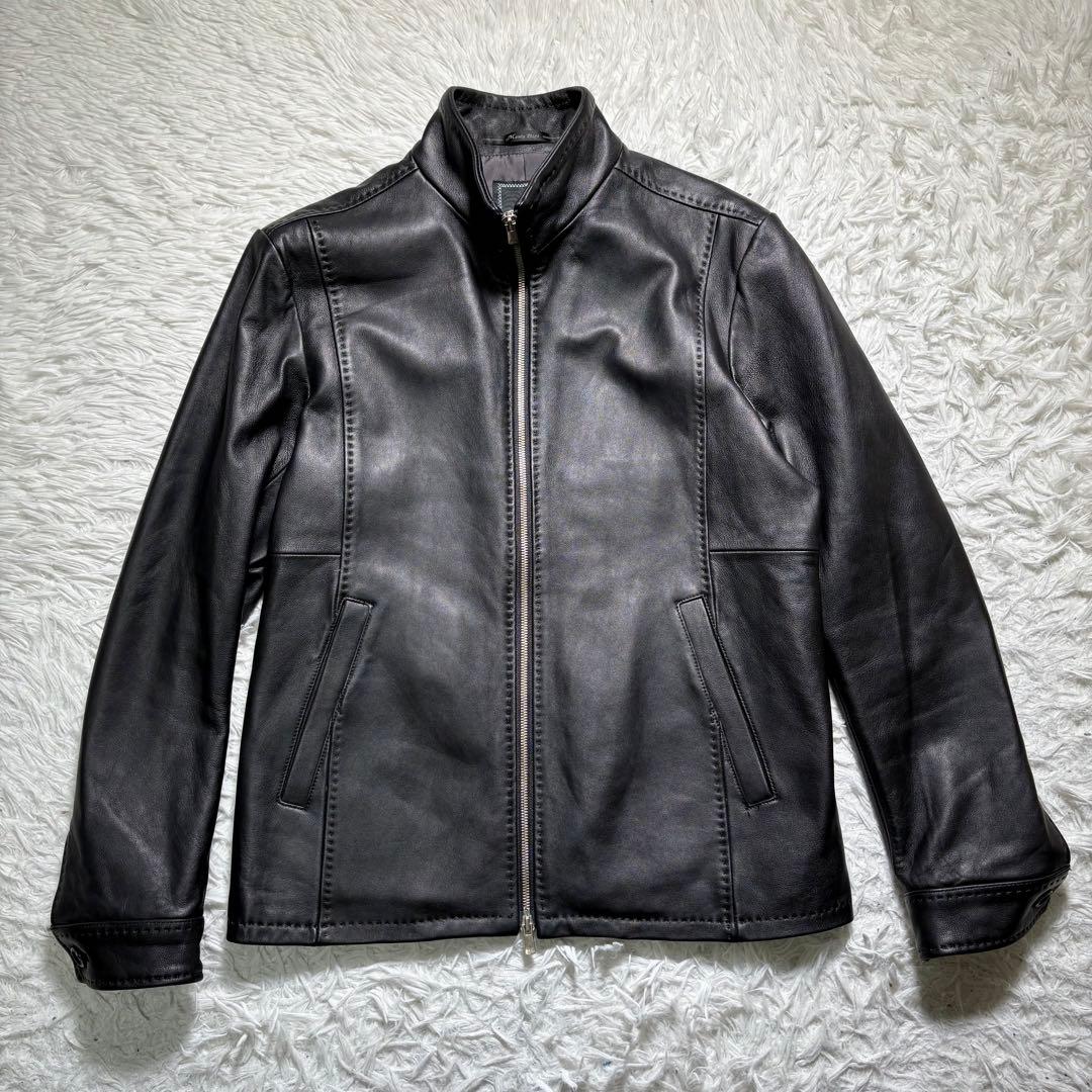 【極美品】MEN'S BIGI シングルライダースジャケット　レザー　羊　黒　M