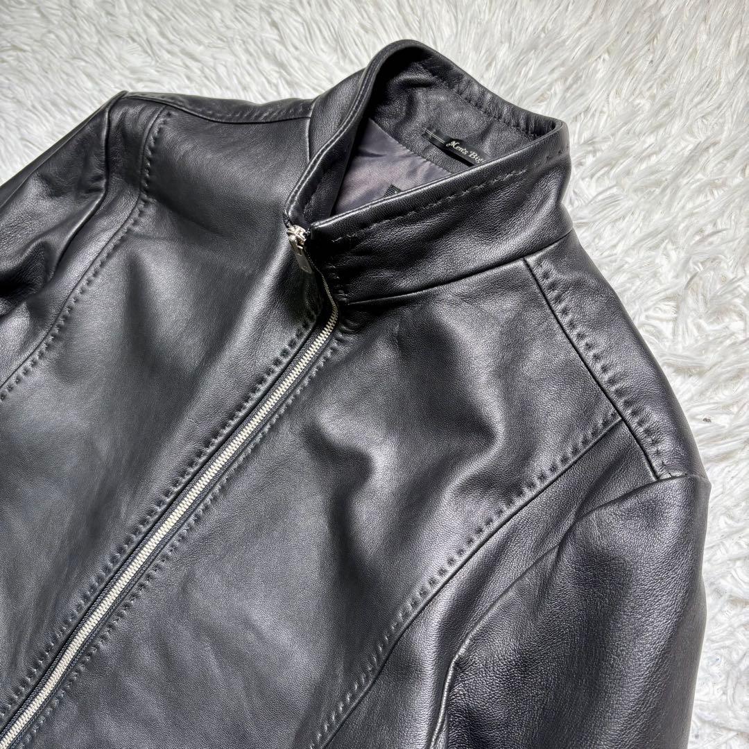 【極美品】MEN'S BIGI シングルライダースジャケット　レザー　羊　黒　M