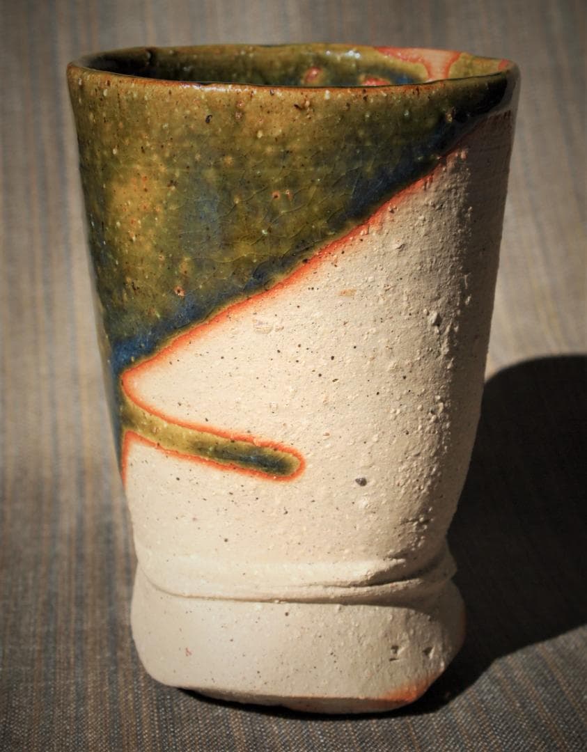 人気作家★隠崎隆一【師：人間国宝　伊勢崎淳】★織部麦酒器★共箱