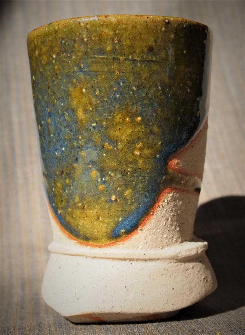 人気作家★隠崎隆一【師：人間国宝　伊勢崎淳】★織部麦酒器★共箱