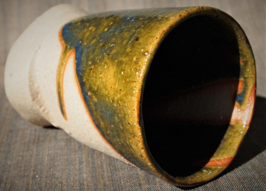 人気作家★隠崎隆一【師：人間国宝　伊勢崎淳】★織部麦酒器★共箱