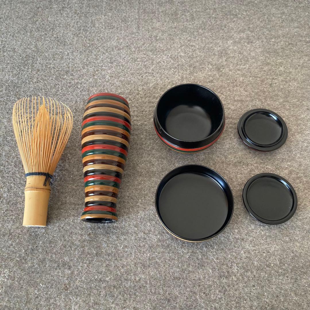 野点一式　茶道　箱手前　専用箱付　茶盌　茶筅　茶杓　道具