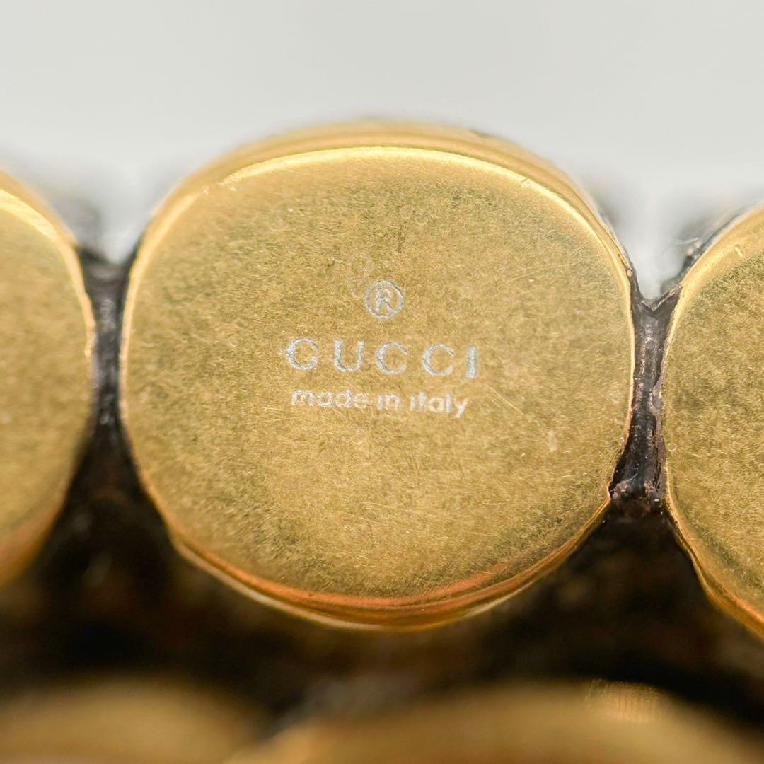 GUCCI　グッチ　ブローチ　ダブルG　クリスタル　ラインストーン　メタル　GG